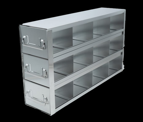 stainless steel laboratory drawer freezer rack for 3 75 inch cryo boxes 12 boxes in a four deep by three high configuration 