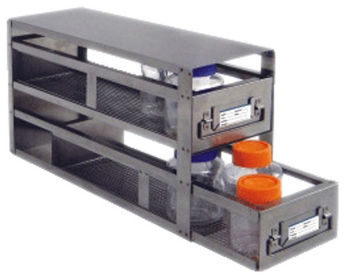 stainless steel two tiered laboratory freezer rack drawer for storage bottles 