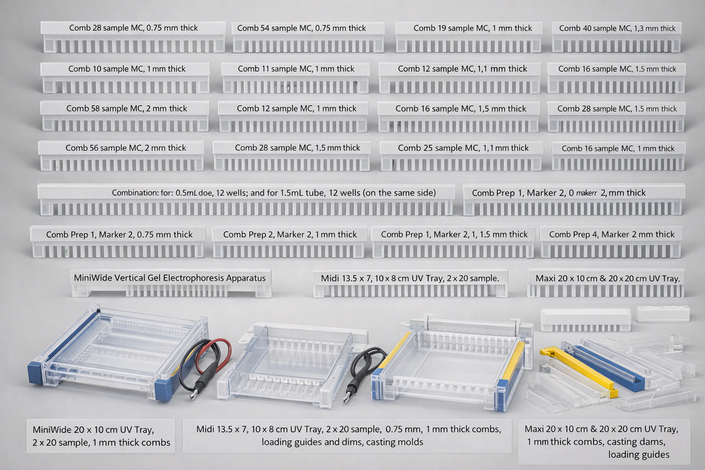 Super plus, multi-level Gel Chamber, includes 4x 18cm UV Trays, 8x 18/8 Sample 1.5 mm Combs