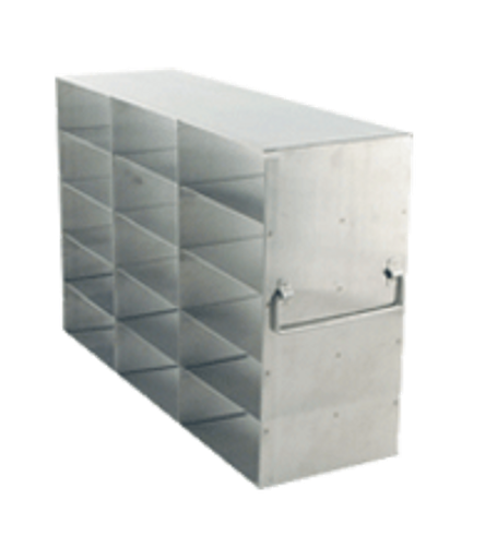 [A-FR-2-15T] stainless steel laboratory freezer rack for 2 inch cryo boxes three boxes deep by five boxes high 