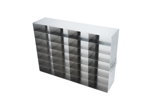 [A-FR-2-28] stainless steel laboratory freezer rack for 2 inch cryo boxes 28 boxes in a 7 tall by 4 deep configuration 