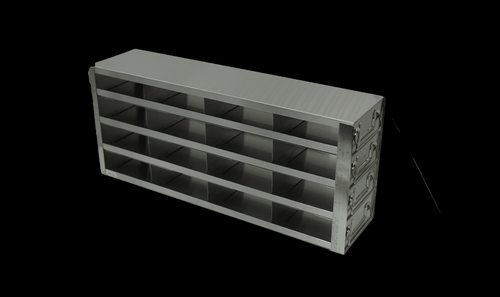[FR-DRW-2-16] stainless steel laboratory freezer drawer rack for 2 inch cryo boxes four deep by four high 